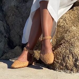 LOQ Adria braided leather fisherman Sandals in Dune ankle wrap Sz 38